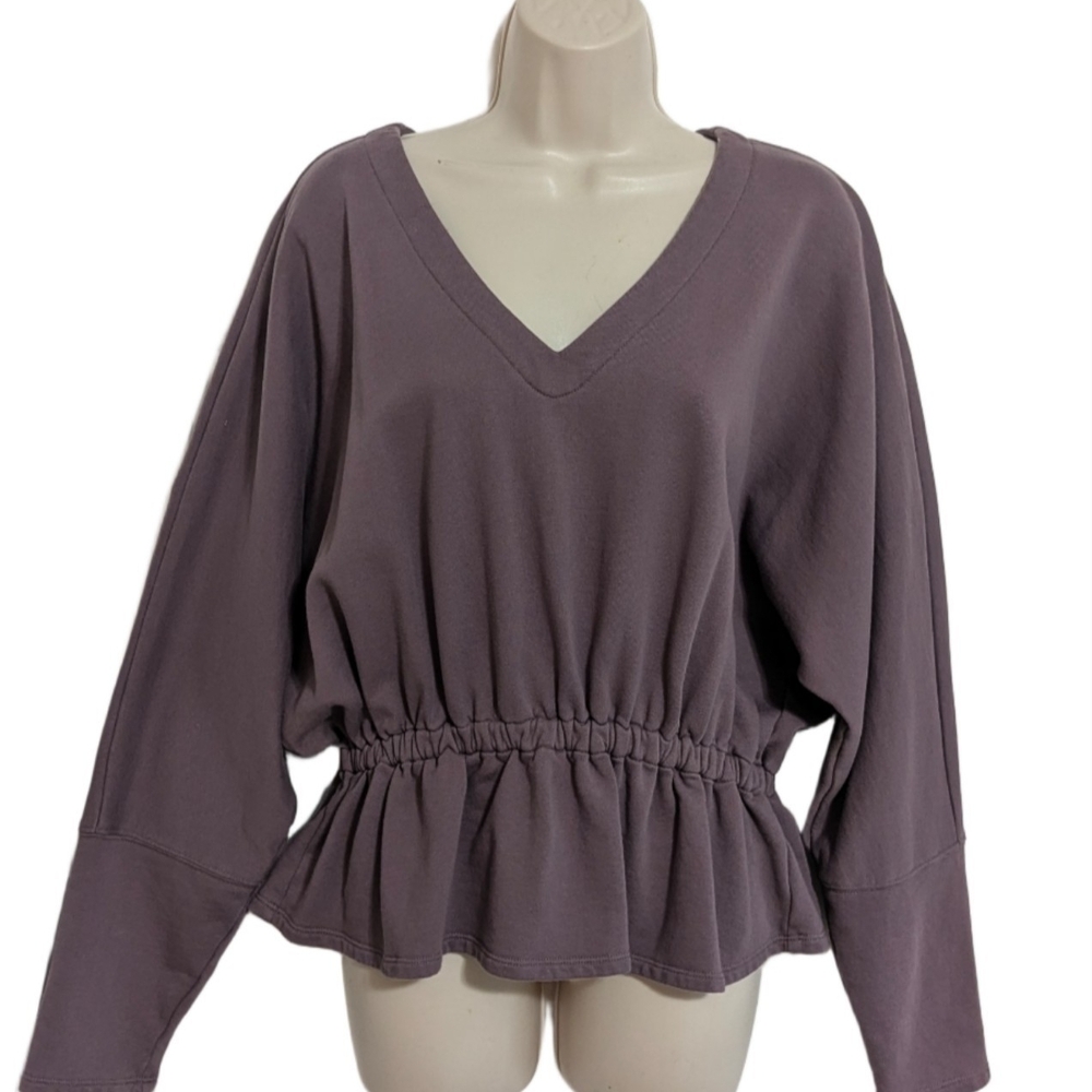 7 For All Mankind Lilac Purple Dolman Sleeve V-Neck Peplum Sweatshirt Medium